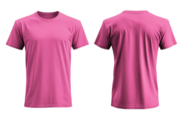 Pink blank t shirt template displayed from two sides with a minimalist design ideal for custom printing or design showcasing