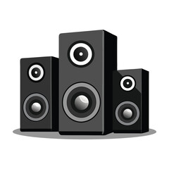 A set of black computer speakers, a symbol of technology, music, and digital audio.