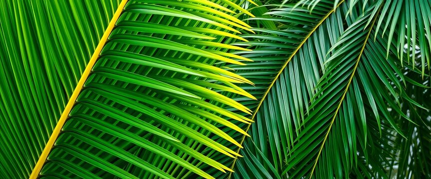 Intricate, overlapping palm fronds create a lush, textured backdrop, tropical leaves, palm - Powered by Adobe