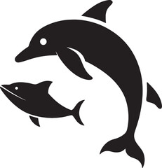 Fototapeta premium Two dolphins jumping together in a playful silhouette isolated on white background