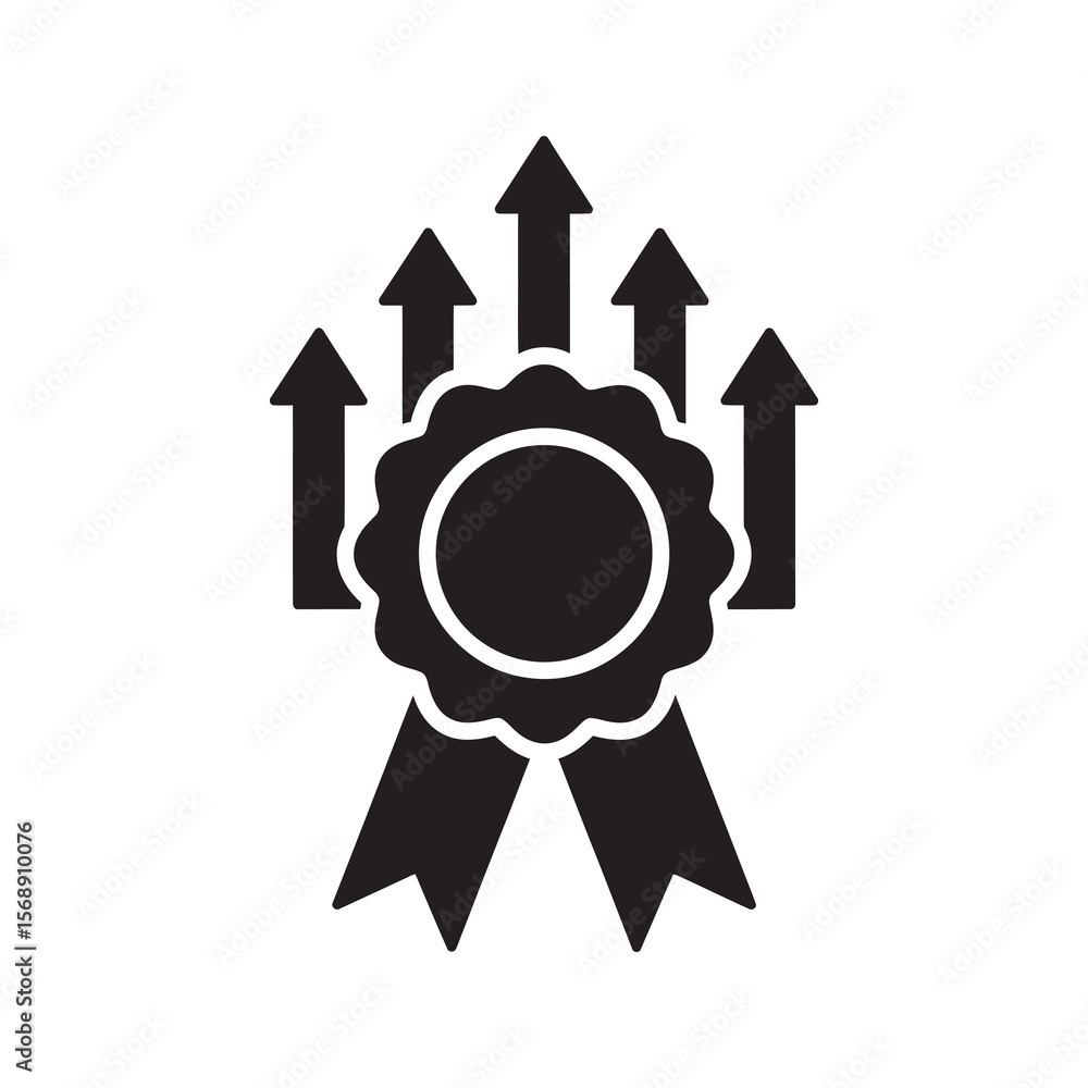 Poster achievement award icon with upward growth arrows and ribbon symbolizing continuous improvement progr