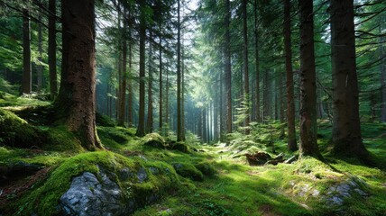 Obraz premium Enchanted Forest: Dance of Light and Shadow