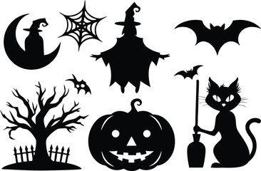 Halloween silhouette set, Halloween all vector bundle, 