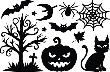 Halloween silhouette set, Halloween all vector bundle, 