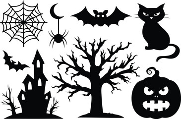 Halloween silhouette set, Halloween all vector bundle, 