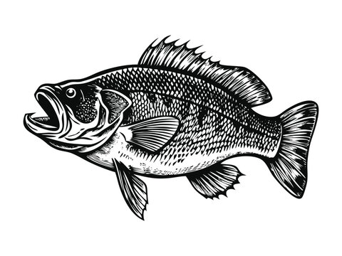 black and white fish drawing clip art preview