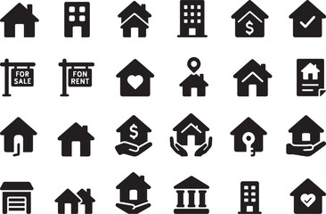 Real estate house and home icon set for property and architecture illustration