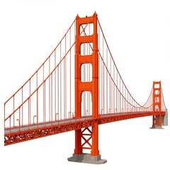 Iconic Suspension Bridge with Orange Color and Tower Structure Details