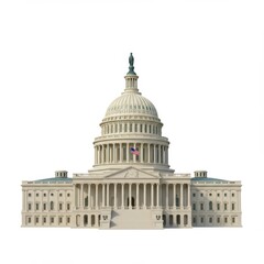Fototapeta premium Detailed View of United States Capitol Building in White Background
