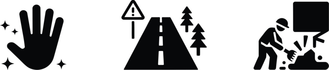 Vector graphics hand safety road construction worker icons for web design and mobile applications use