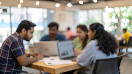 Defocused teamwork session in Indian tech startup office with active discussion
