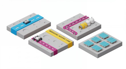 Isometric process illustrations of workflow stages