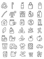 Fototapeta premium Zero Waste Line Icons – Minimalist Eco Lifestyle Icon Set for Sustainable Living, Recycling, Composting & Green Habits