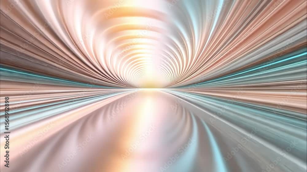 Poster a vibrant, hyper-realistic tunnel or wave design with swirling colors and reflections, creating a se