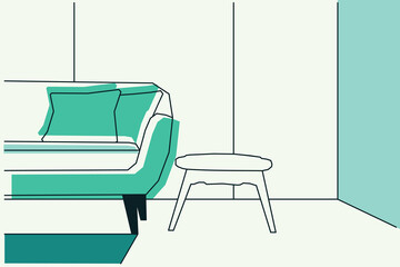 Interior design with modern living room on aqua background , vector , illustration