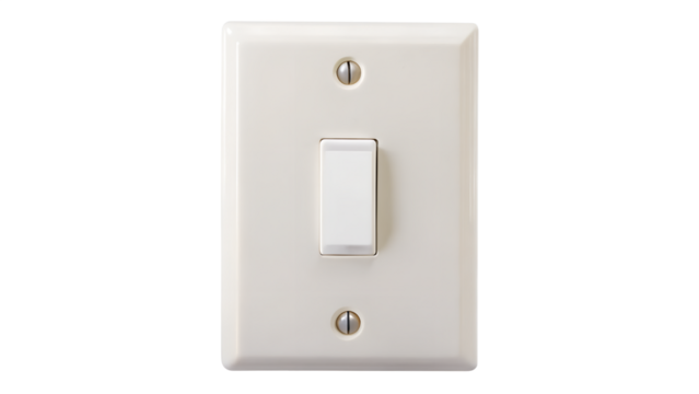 A simple white light switch is isolated on transparent background
