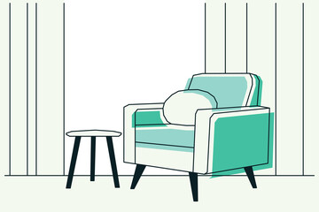 Interior design with modern living room on aqua background , vector , illustration