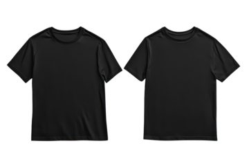 Blank black t shirt template showcasing front and back views, perfect for design mockups and apparel illustration for fashion designers and brand creators
