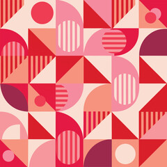 Colorful geometric mosaic seamless pattern illustration with creative abstract shapes. Modern scandinavian style background print. Trendy bright symbols and minimalist shape texture, geometry collage.