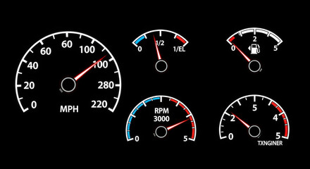 Fototapeta premium Dashboard Gauges Displayed: An intricate arrangement of automotive gauges, elegantly rendered in a detailed style.