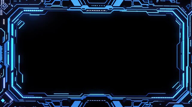 Futuristic HUD Frame: Dynamic Blue Tech Border with Black Space for Content