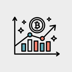 Bitcoin Cryptocurrency Investment Growth Chart Icon Minimalist Vector Illustration Teal Orange Blue Bars Upward Trend Line Graph Financial Success Digital Currency Asset Market Value Increase