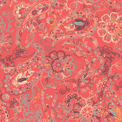 seamless paisley pattern on red background