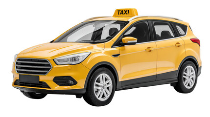 Modern yellow taxi cab car on a white background.