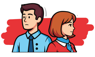 illustration of Couple Back-to-Back with Conflicting Emotions ,suggesting disagreement or contemplation in a relationship.