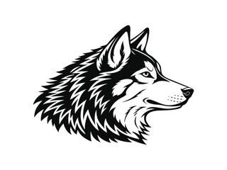 Fototapeta premium Alaskan Malamute dog silhouette vector illustration, pet clipart, black and white animal shape