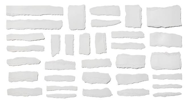 torn blank pages with uneven texture edges. set of ripped white paper sheets png isolated on transparent background. document or newspaper mockup