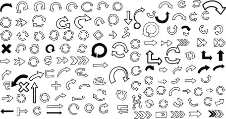 A collection of various directional graphic arrows, including curved, straight, and circular arrows, providing a diverse set of navigation and indication symbols for web or print design projects.