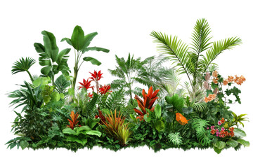 Lush jungle foliage in vibrant floral arrangement showcasing diverse plant life and colors, creating a tropical paradise ambiance for indoor or outdoor settings
