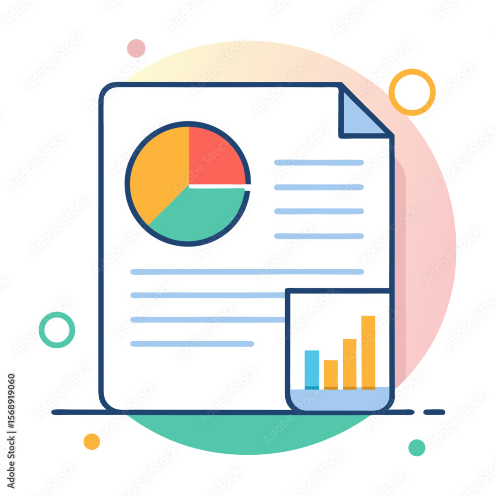 Poster business report document with pie chart and graph vector illustration