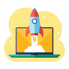 Rocket Launching From Laptop Vector Illustration