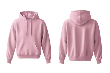 Pink blank hoodie template displayed from two sides showcasing a casual and modern style suitable for various fashion designs and creative applications