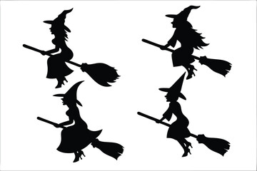 witch halloween broomstick silhouette bundle,  broomstick vector illustration