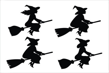 witch halloween broomstick silhouette bundle,  broomstick vector illustration