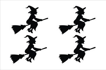 witch halloween broomstick silhouette bundle,  broomstick vector illustration