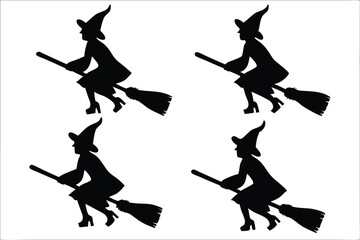 witch halloween broomstick silhouette bundle,  broomstick vector illustration