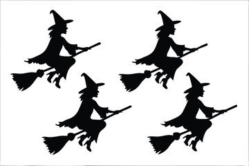 witch halloween broomstick silhouette bundle,  broomstick vector illustration