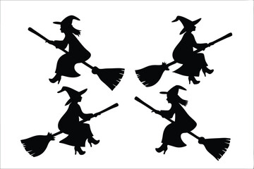 witch halloween broomstick silhouette bundle,  broomstick vector illustration