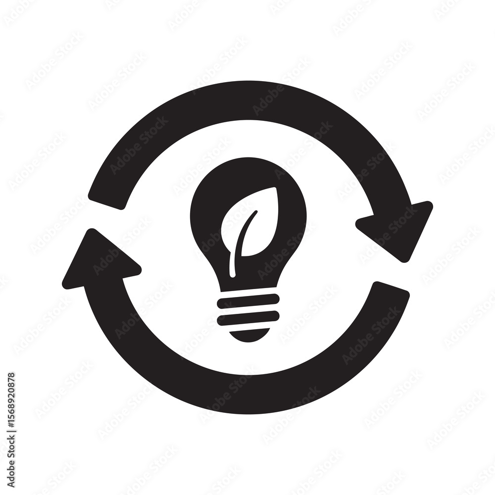Poster sustainable innovation icon with lightbulb and leaf in circular arrows representing green idea for e