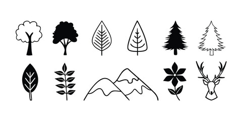 Obraz premium Collection of 40 nature and environment icons in black and white