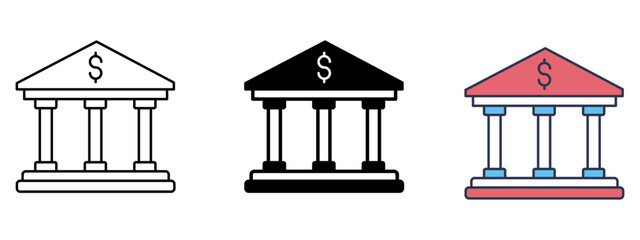 Bank Icon – Line, Glyph & Fill Style

