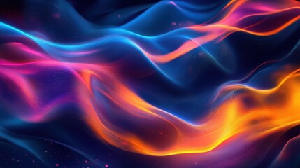 Obraz premium Waves of blue, pink, and orange light shimmer across the dark background. Ideal for tech, energy, or futuristic themed designs.