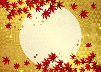 和柄ハニカム集合、背景、紅葉、秋、イラスト、かわいい、横