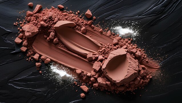 crushed cosmetic powder in warm terracotta and peach tones 