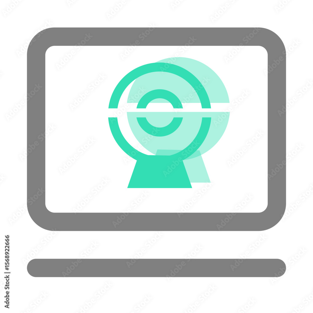 Poster abstract minimalist computer icon with a bright turquoise screen suitable for various design uses