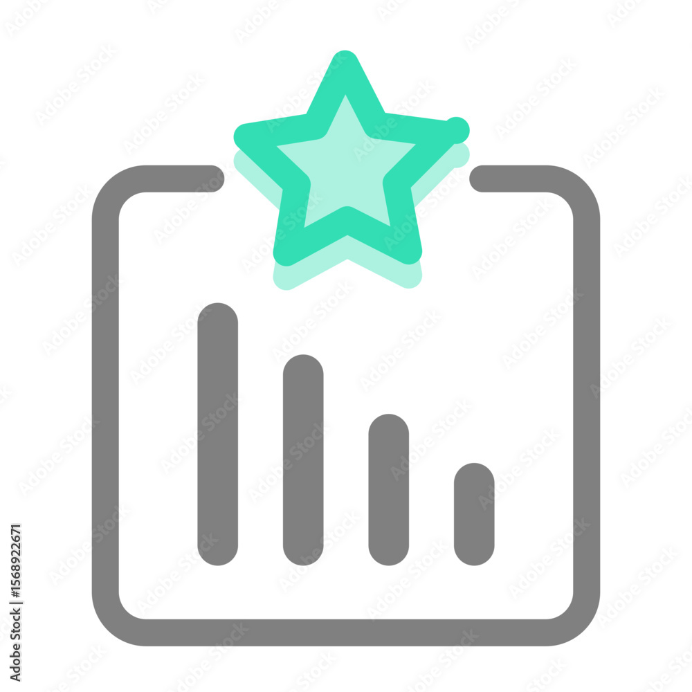 Poster pixelated clipboard icon with a teal star on a transparent background for design applications